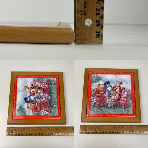 Vtg Winnie the Pooh Simply Pooh Always Sweeter w Little Hunny Tile w Wood Frame - Picture 3 of 9